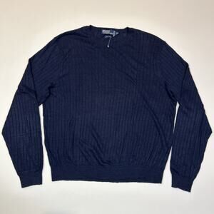 Polo Ralph Lauren Men’s XXL Navy Blue 100% Linen Knit Sweater Long Sleeve